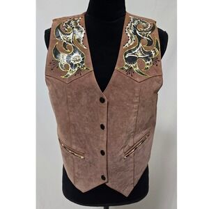 Vtg Learsi women M leather vest western cowgirl rugged rodeo
